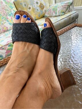 Bottega Veneta Intrecciato Black Leather Slide Sandals Block Heel Size 36